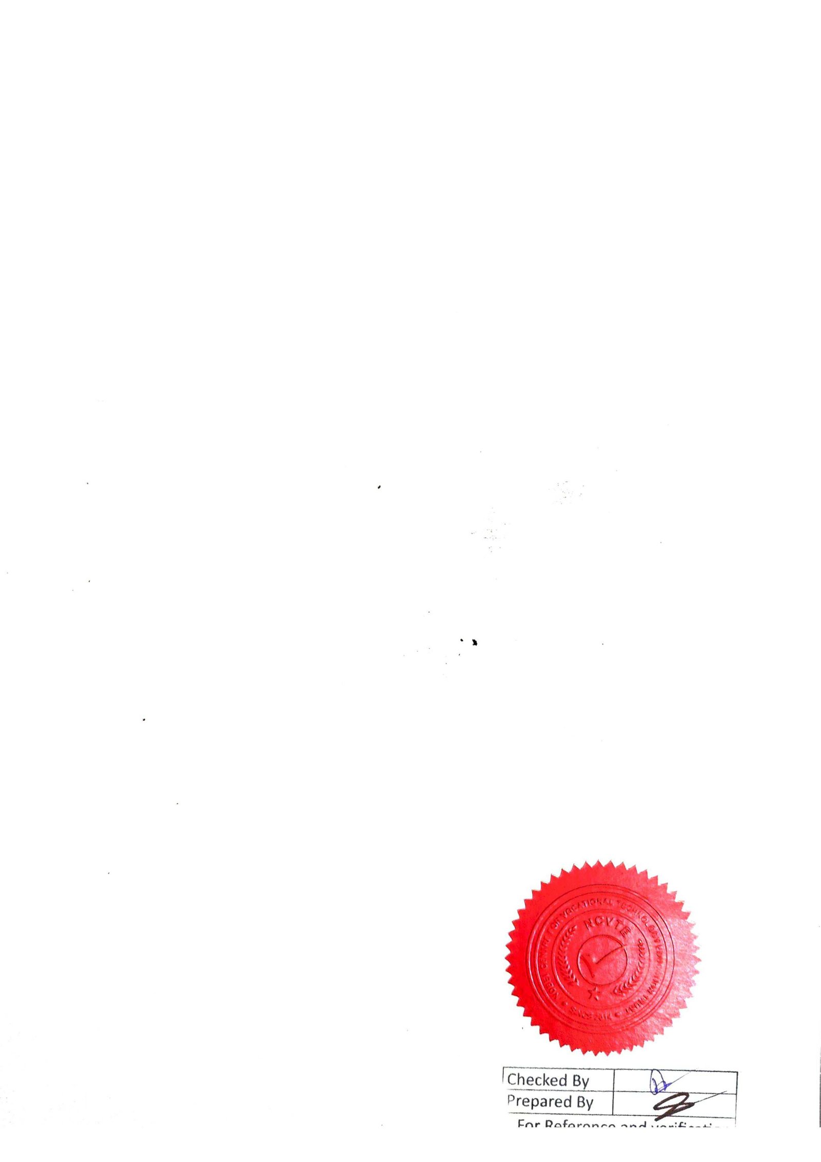 NCVTE Certificate Back Side Red Verification Stamp and Seal